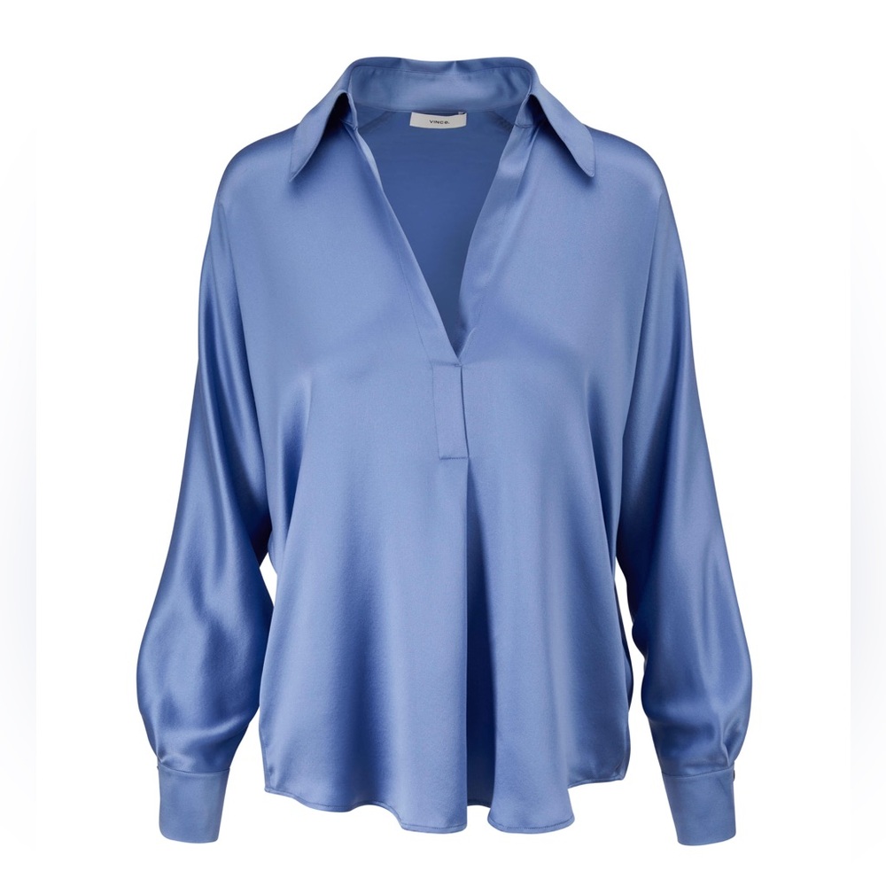 Vince Silk Shaped Collar Popover Top in Kyanite Size Mesium